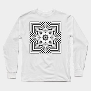 Black White Geometrical Floral Mandala Long Sleeve T-Shirt